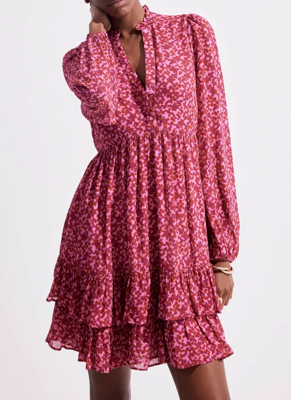 Casual Style Pink Floral Print Mini Dress