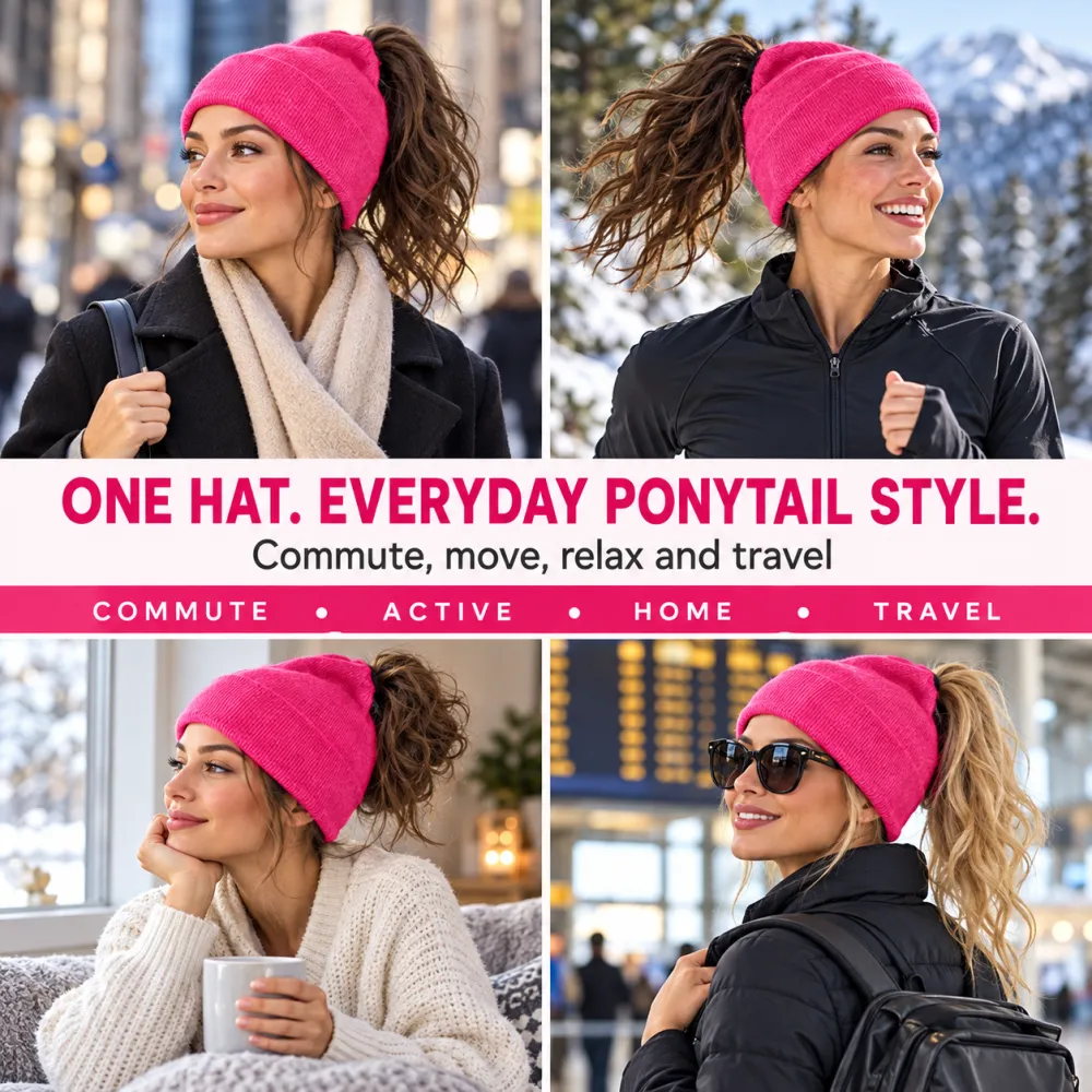 Knit Beanie Magnetic Opening Ponytail Hat Wool Beanie Pull-On Hat Auto Magnetic Hat