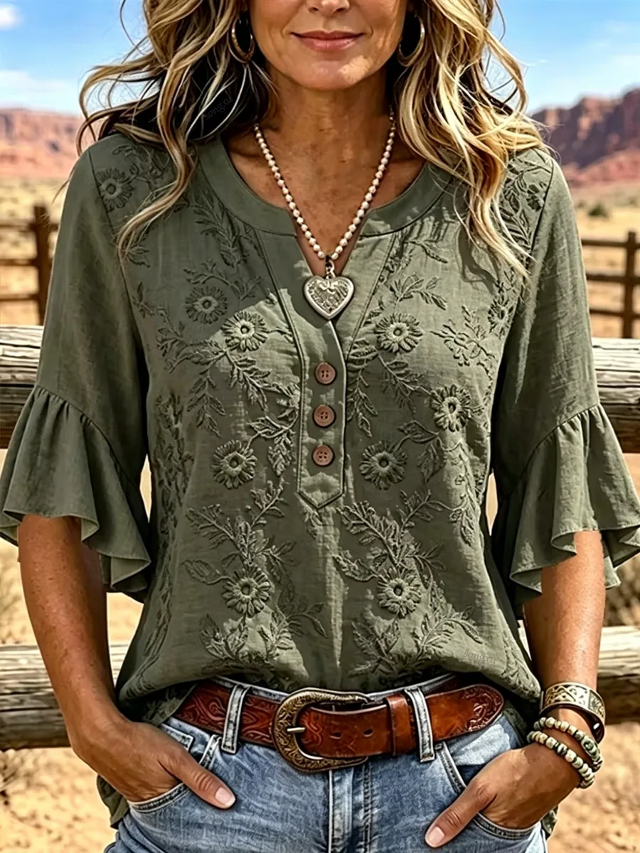 Women'S Casual Printed Hollow Top