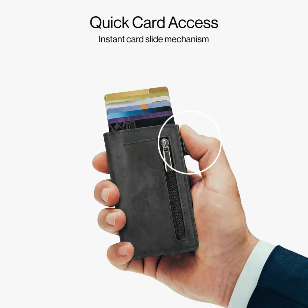 RFID Blocking Automatic Pop-up Metal Card Holder Mini Wallet Coin Purse
