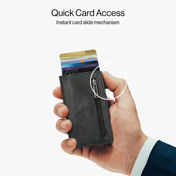 RFID Blocking Automatic Pop-up Metal Card Holder Mini Wallet Coin Purse