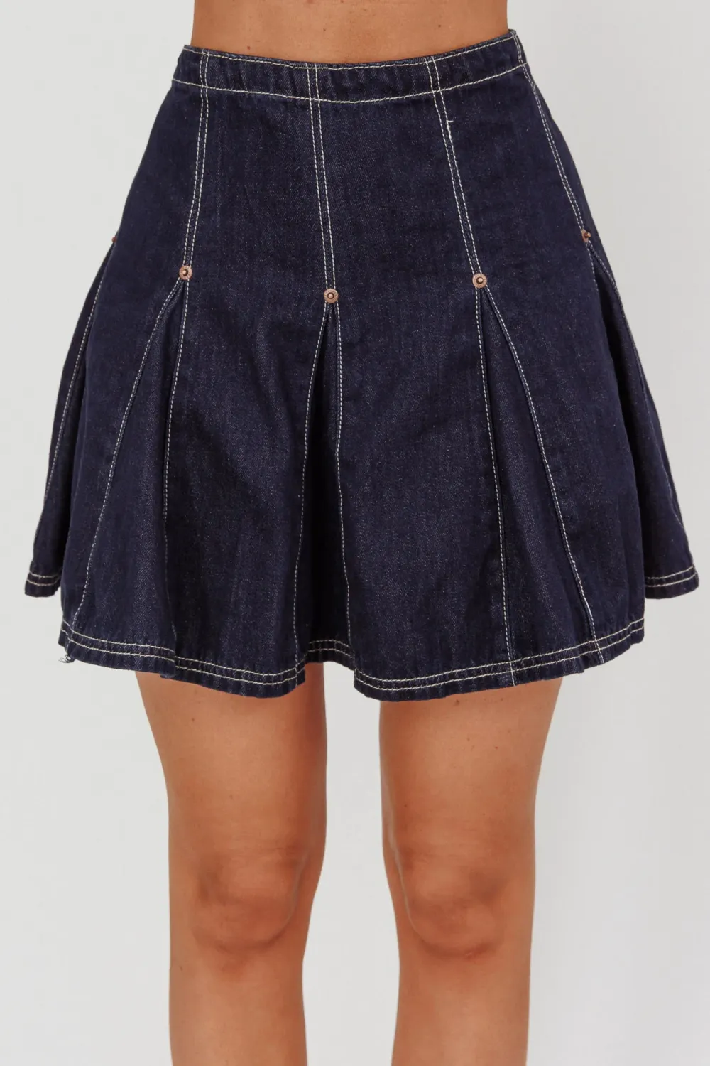 Structured Paneled Denim Skirt