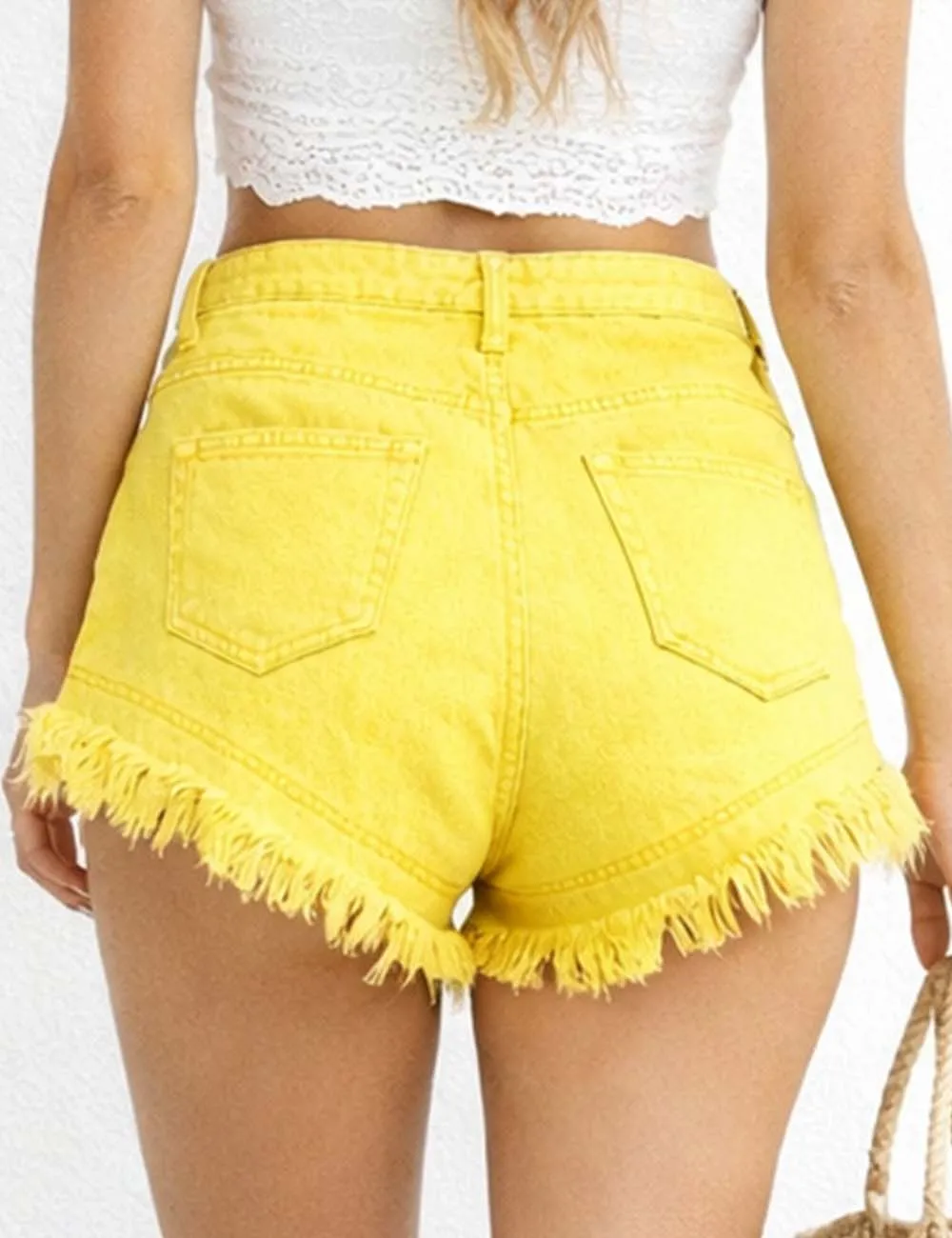 Pocket Frayed Denim Shorts
