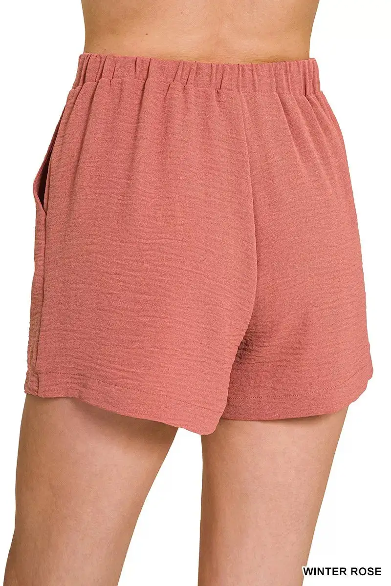 Woven Airflow Back Elastic Waist Shorts