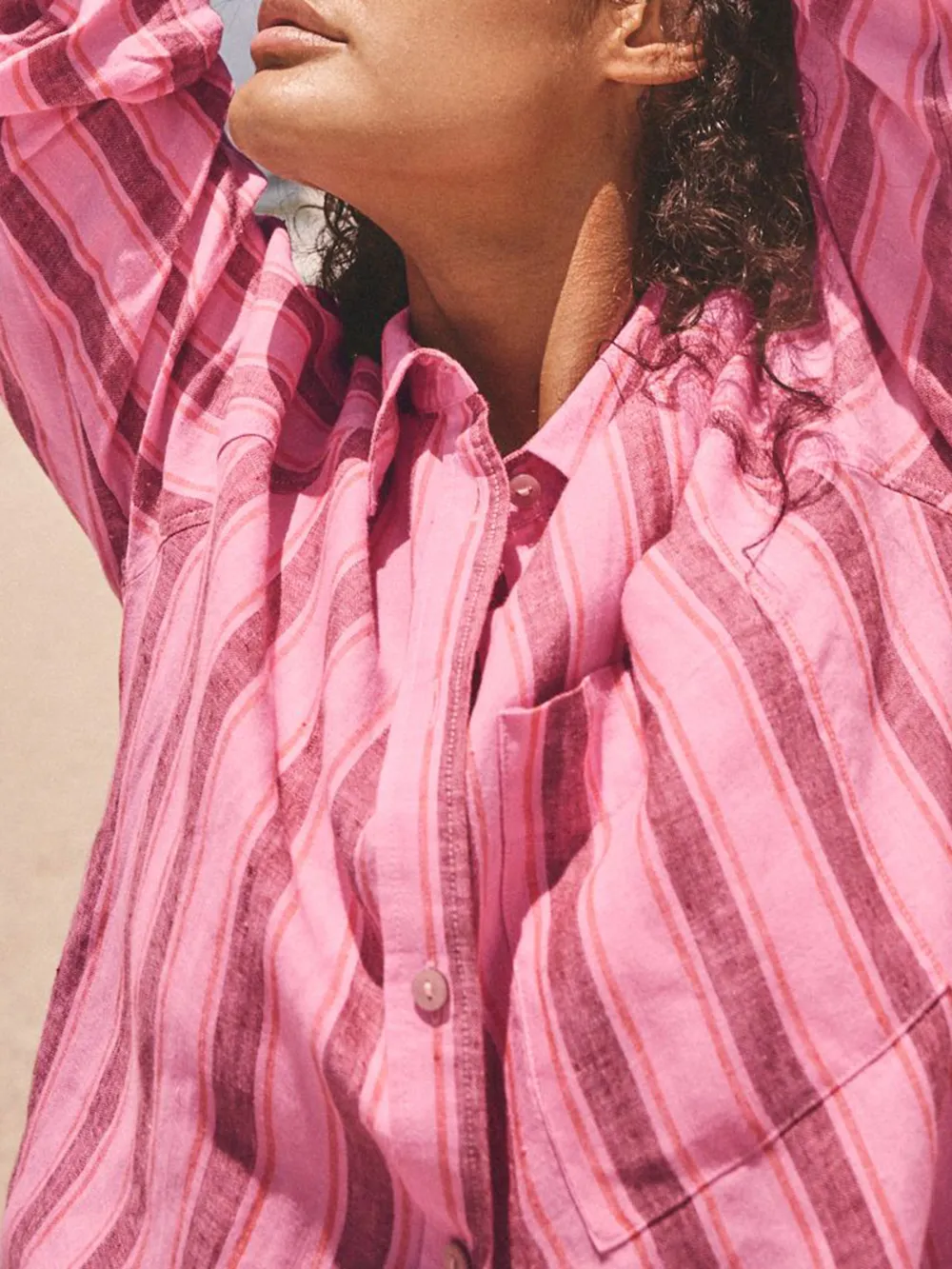 Loose Fit Long Sleeve Linen Button-Up Shirt