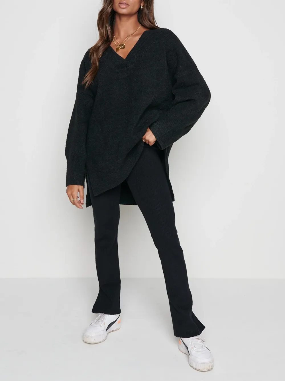 Split Hem Knit Trousers