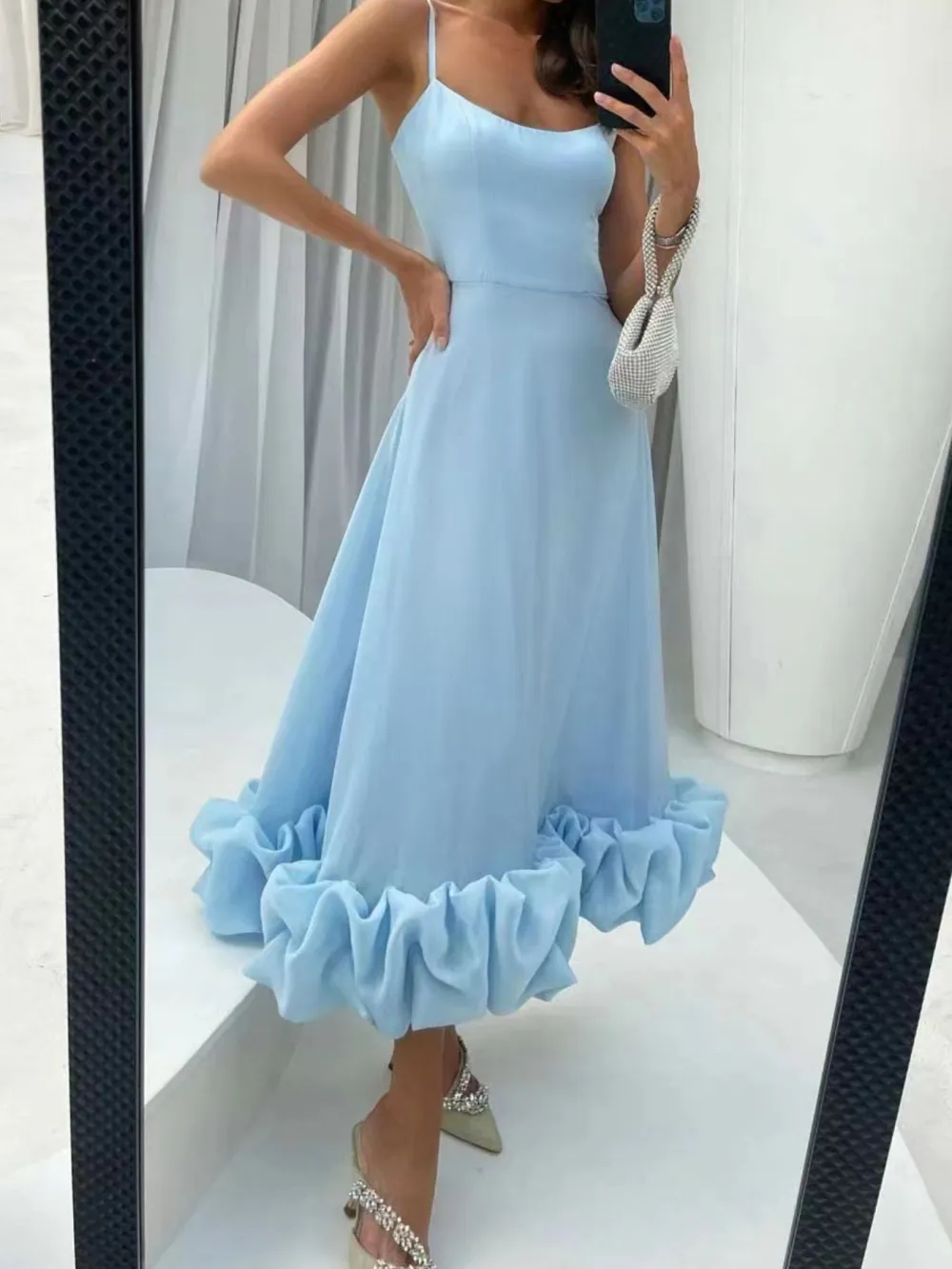 Scoop Neck Ruffle Midi Dress