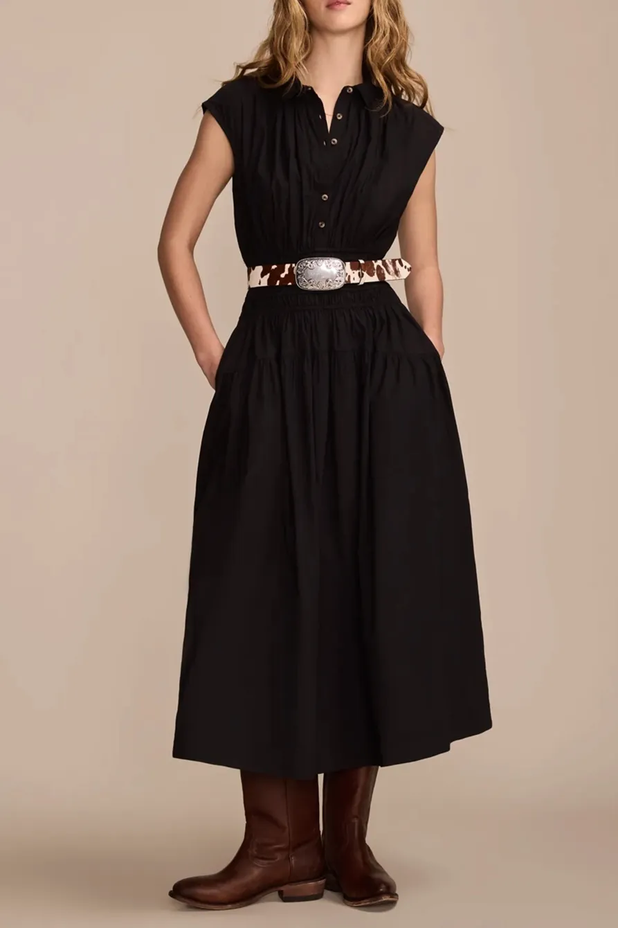 Smocked Dropped Waist Midi Dress