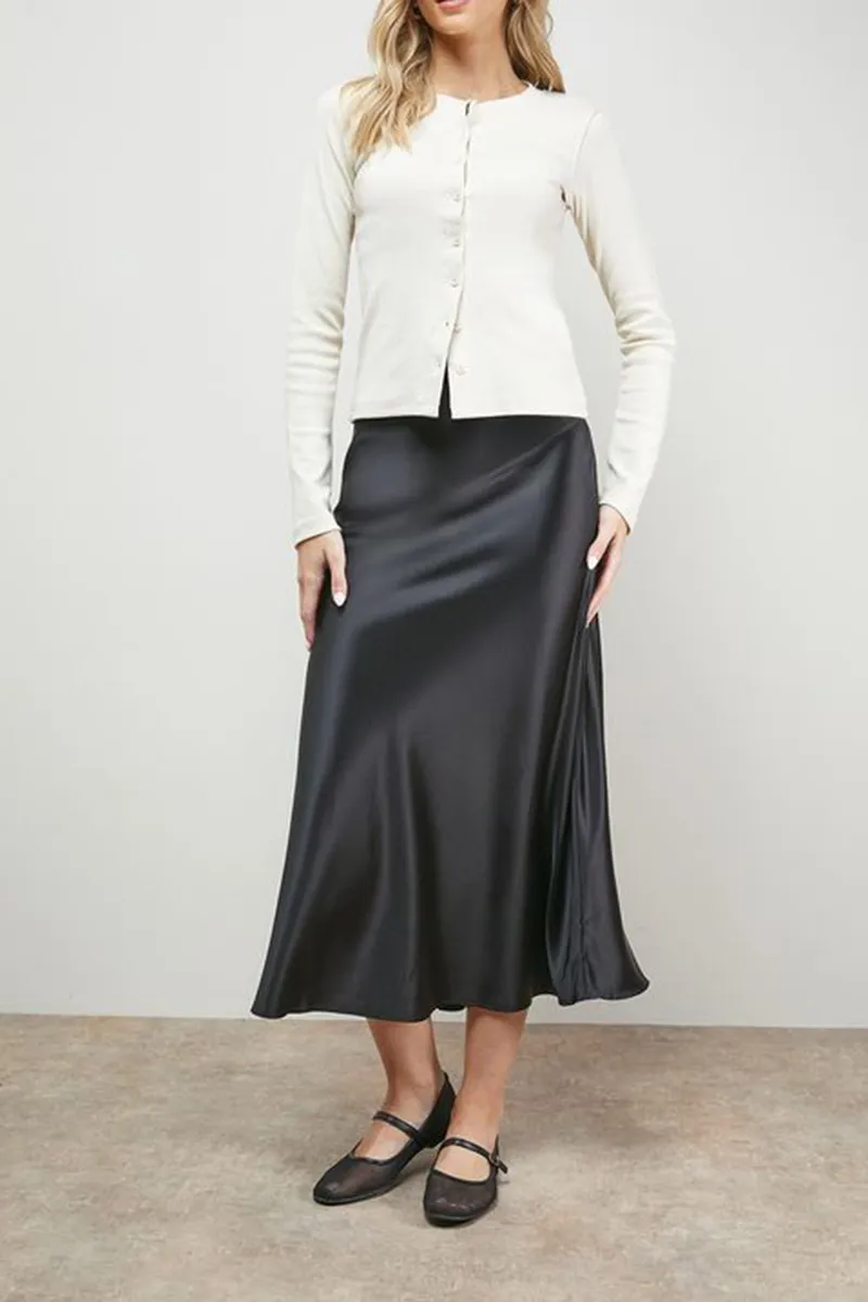 Casual Style Bias Cut Satin Skirt