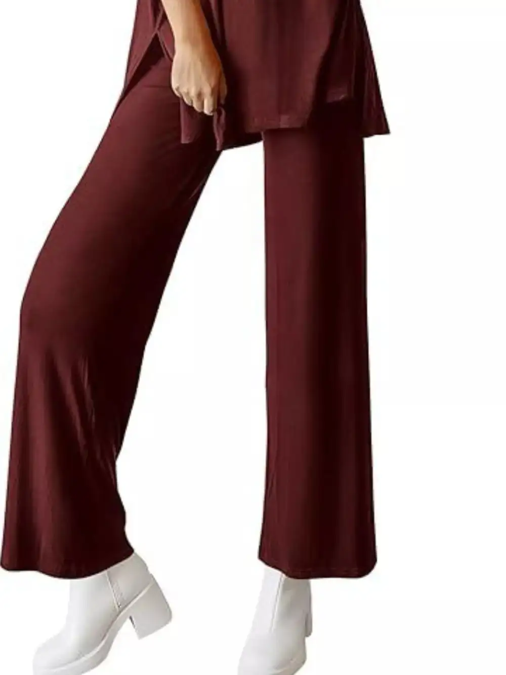 Relaxed Fit Round Neck Top and Pants Two Piece Set