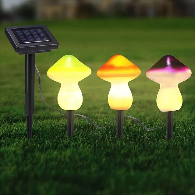 3 PCS Solar Garden Light Outdoor Lawn Light Simulation Mushroom Light Villa Decoration Waterproof Ground Light Small Night Light Landscape Lighting