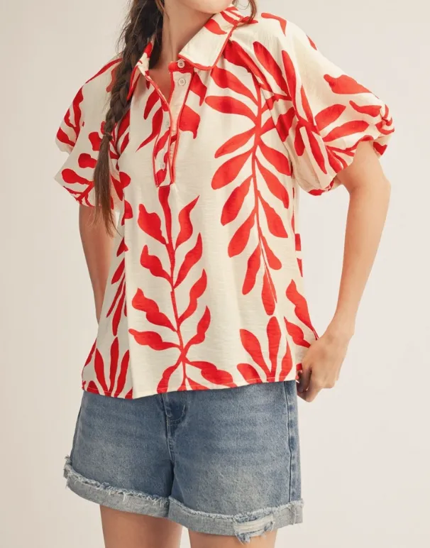 Printed Bubble Sleeve Top