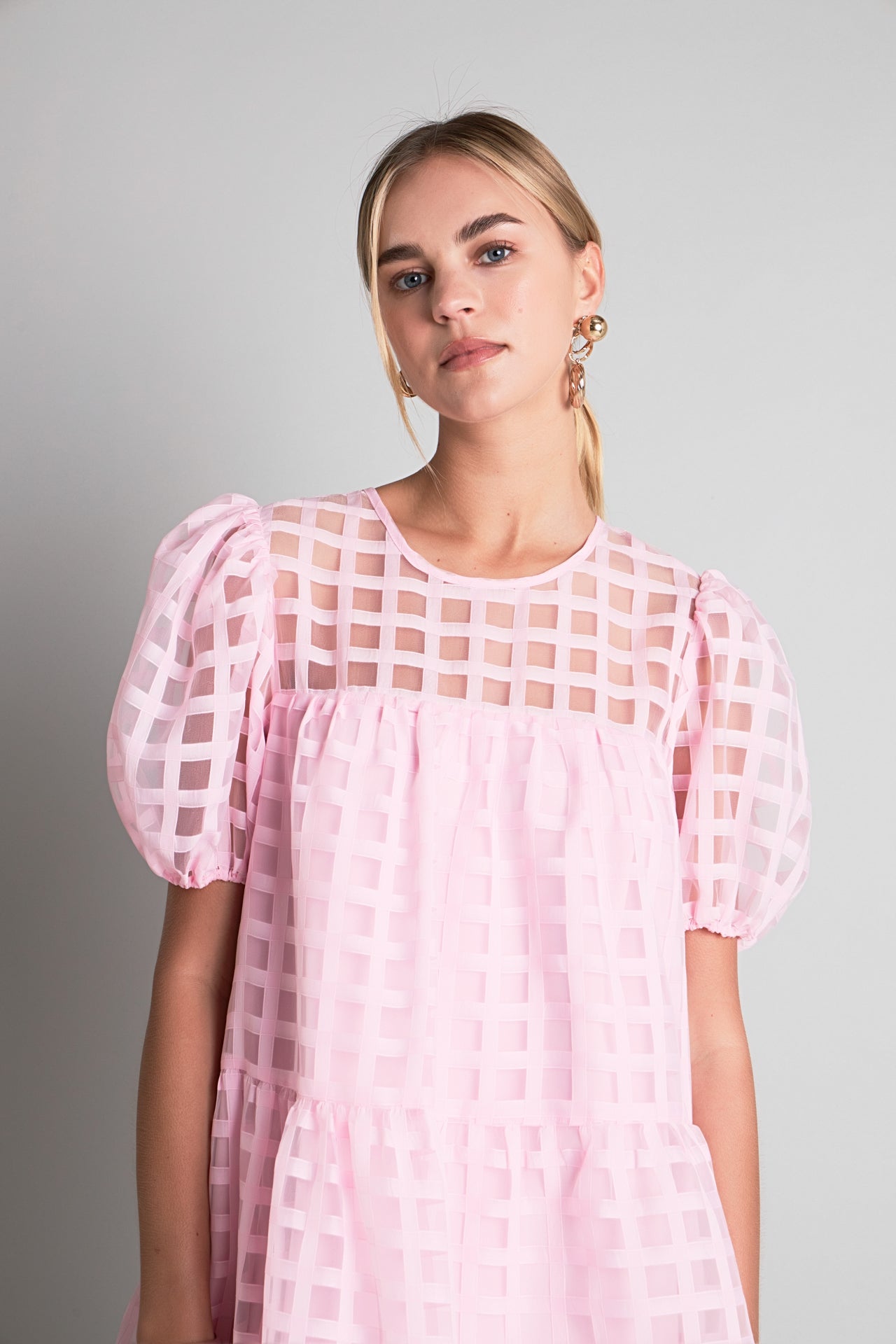 Gridded Organza Mini Dress