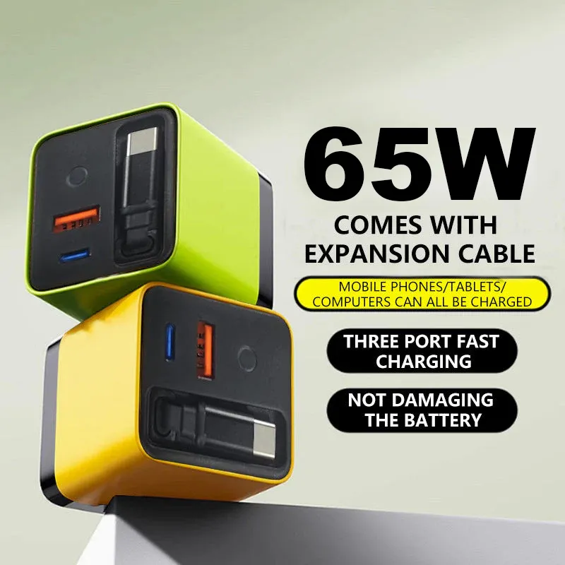 GaN Charger with Built-in Retractable Cable