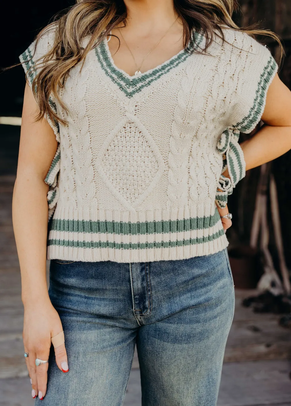 Striped Cable Knit Vest