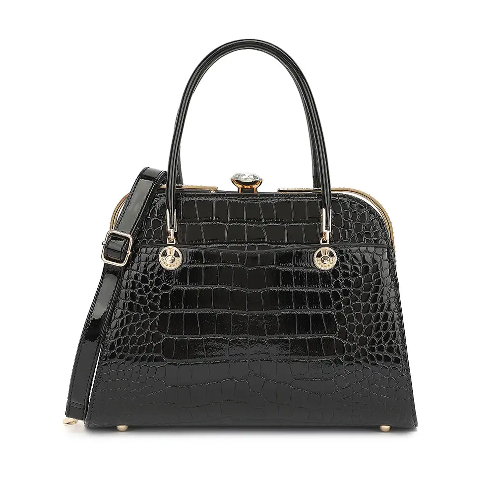 Croco Patent Satchel Bag