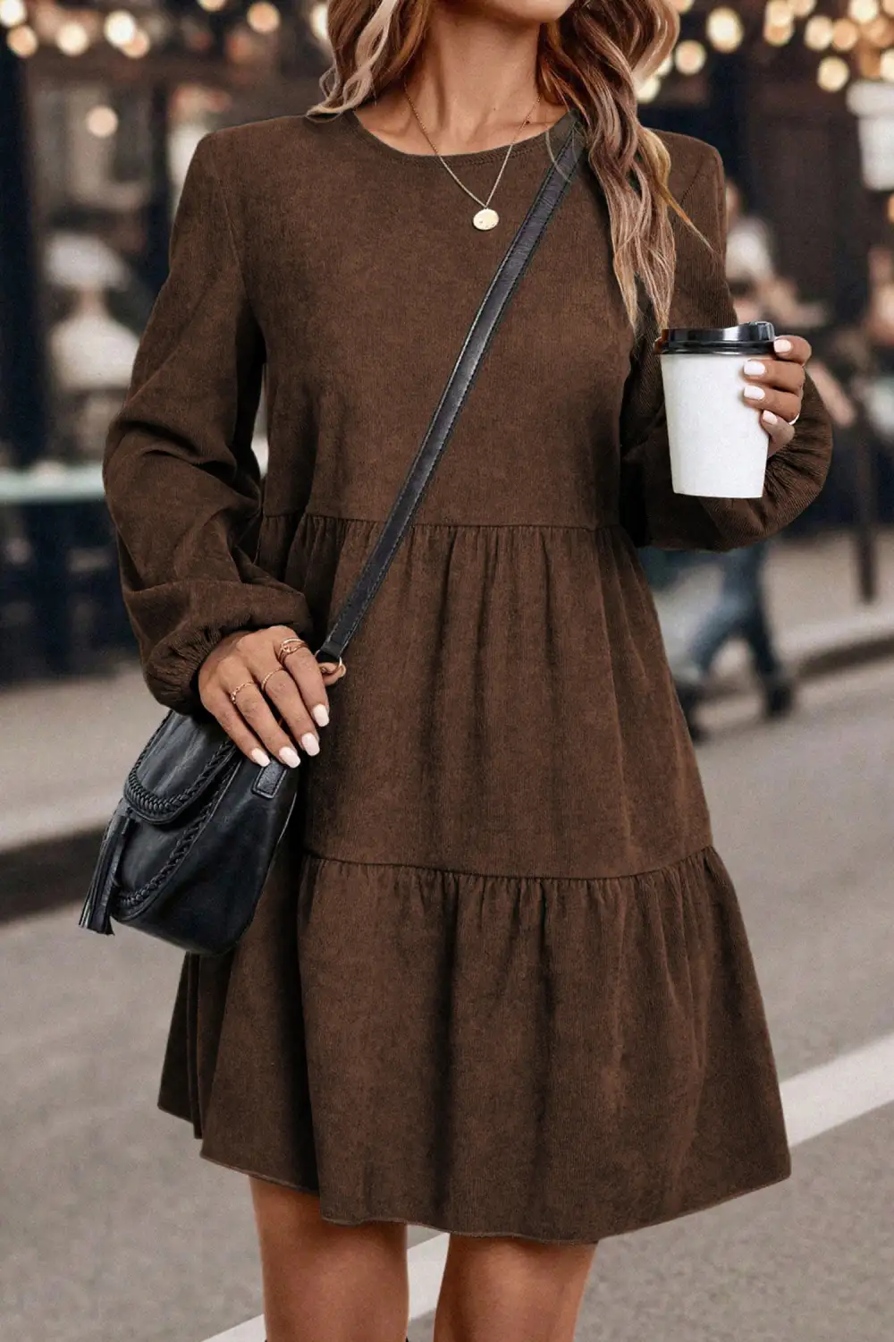 Dark Lantern Sleeve Tiered Mini Dress