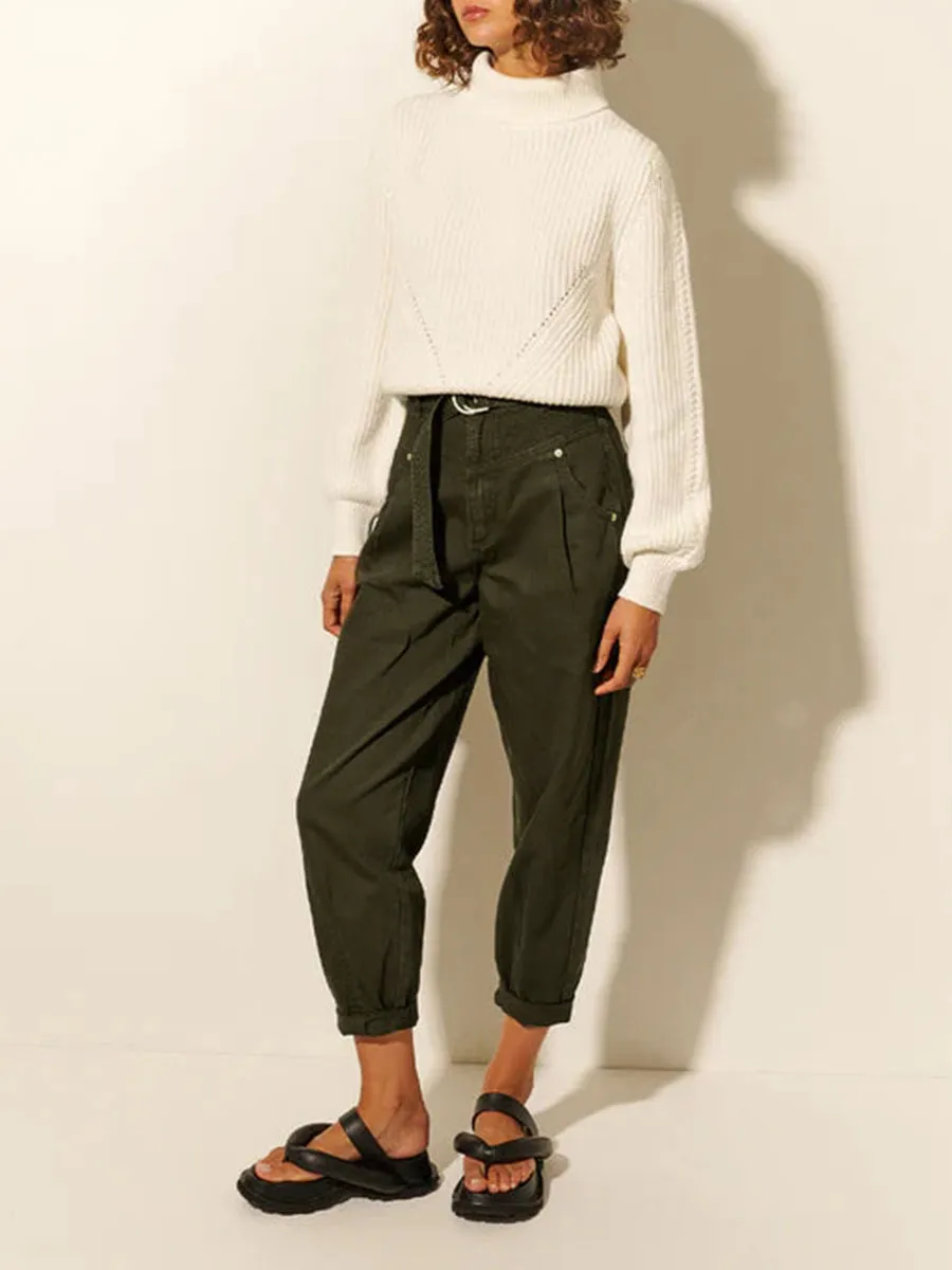 White Turtleneck Ribbed Knit Sweater