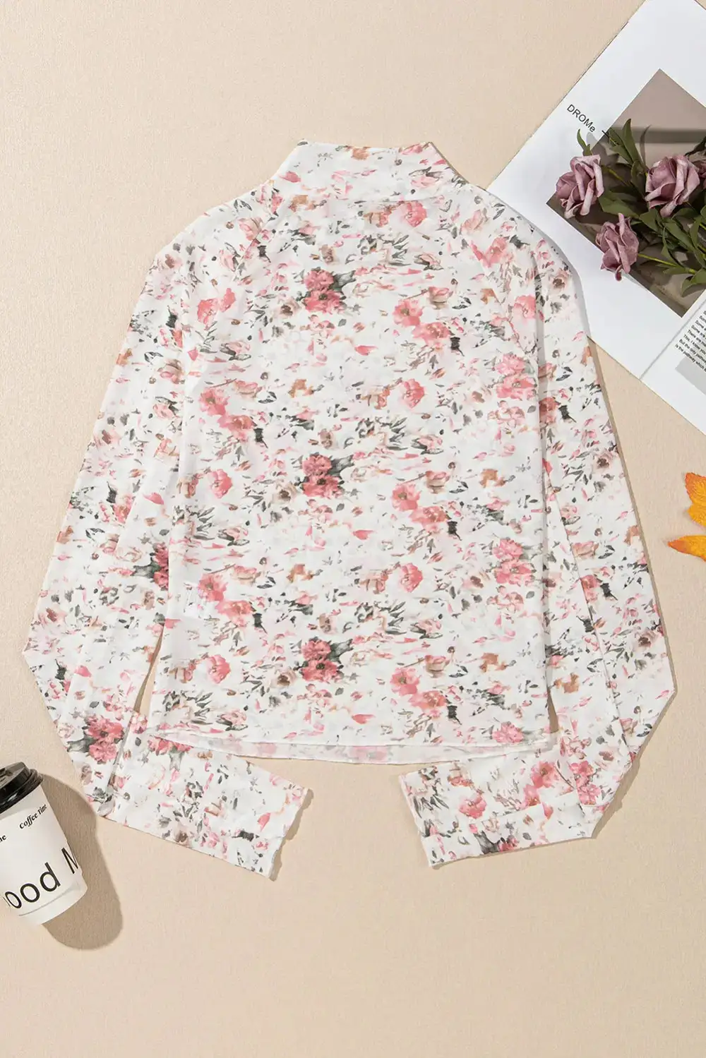 Floral Mesh Long Sleeve Blouse