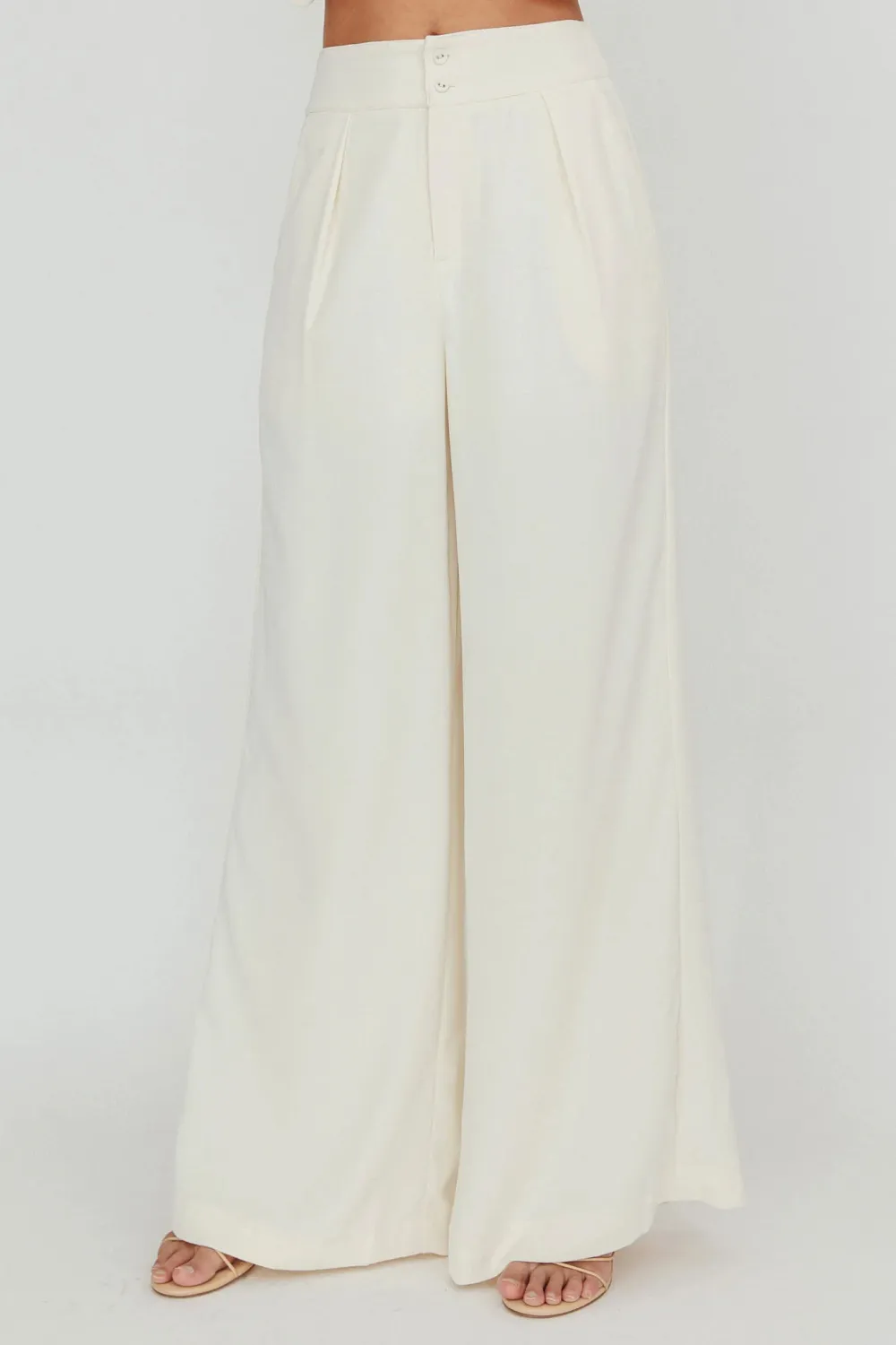 Slim-Fit Solid Color Wide-Leg Pants