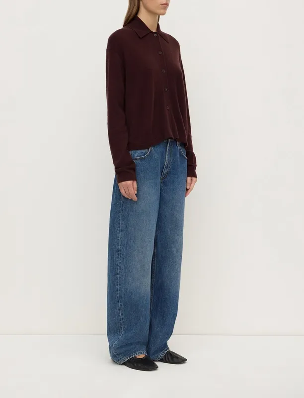 Dark Merlot Wool Cashmere Button-Up Cardigan
