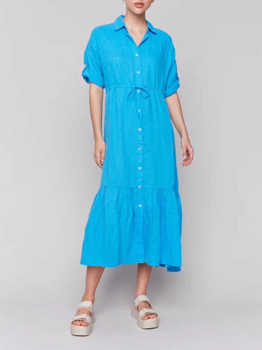 Waist Loose Casual Ladies Lapel Dress