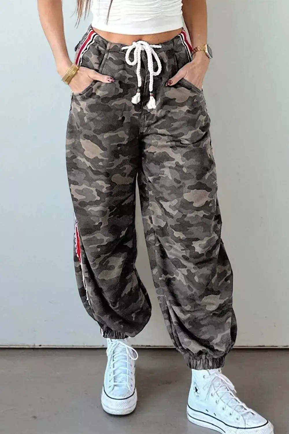 Camo Print Drawstring Waist Joggers Pants