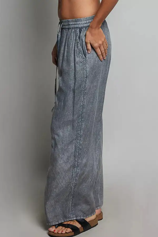 Pol Tassel Drawstring Embroidered Wide Leg Woven Pants