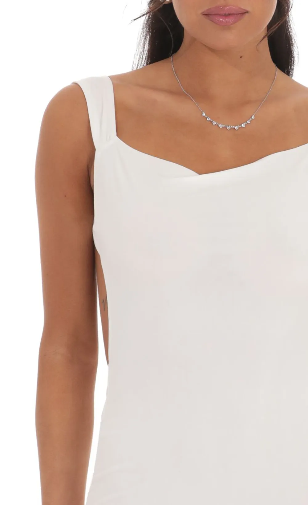Open Back Satin Bow Dress In White