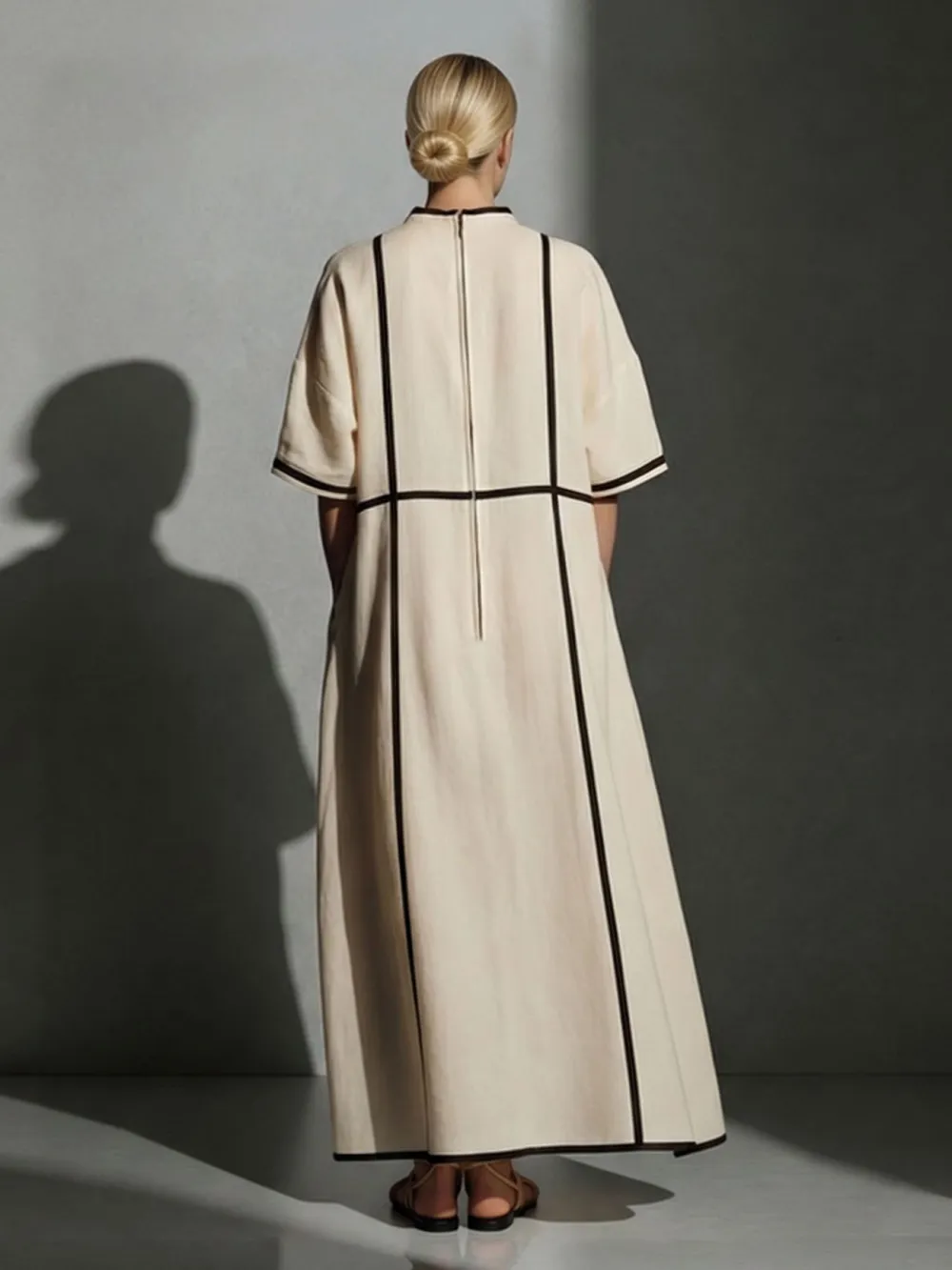 Minimalist Linen Piping Midi Dress