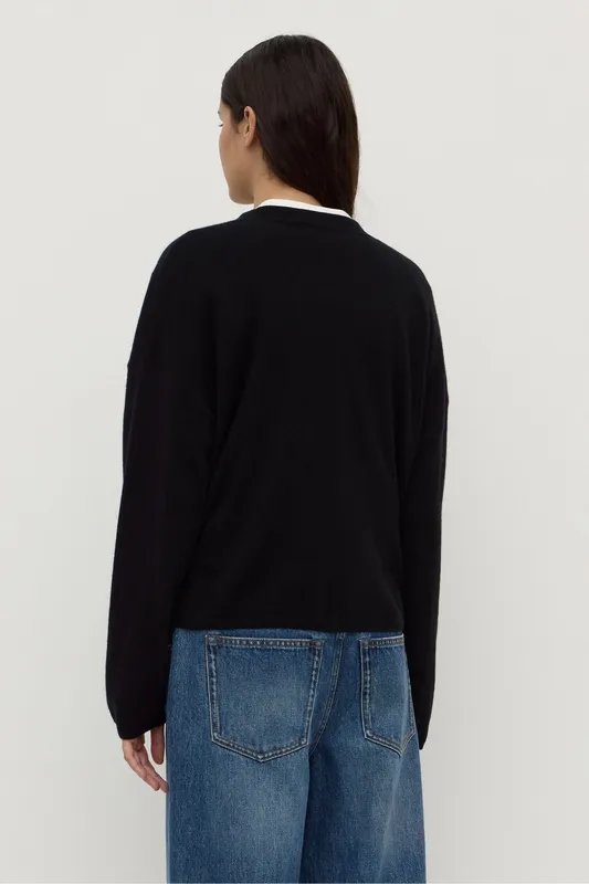 Black Cashmere Boxy Knit Sweater
