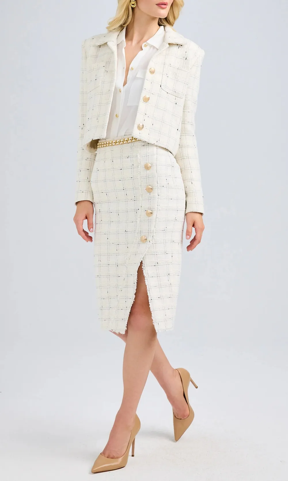 White Cropped Tweed Jacket