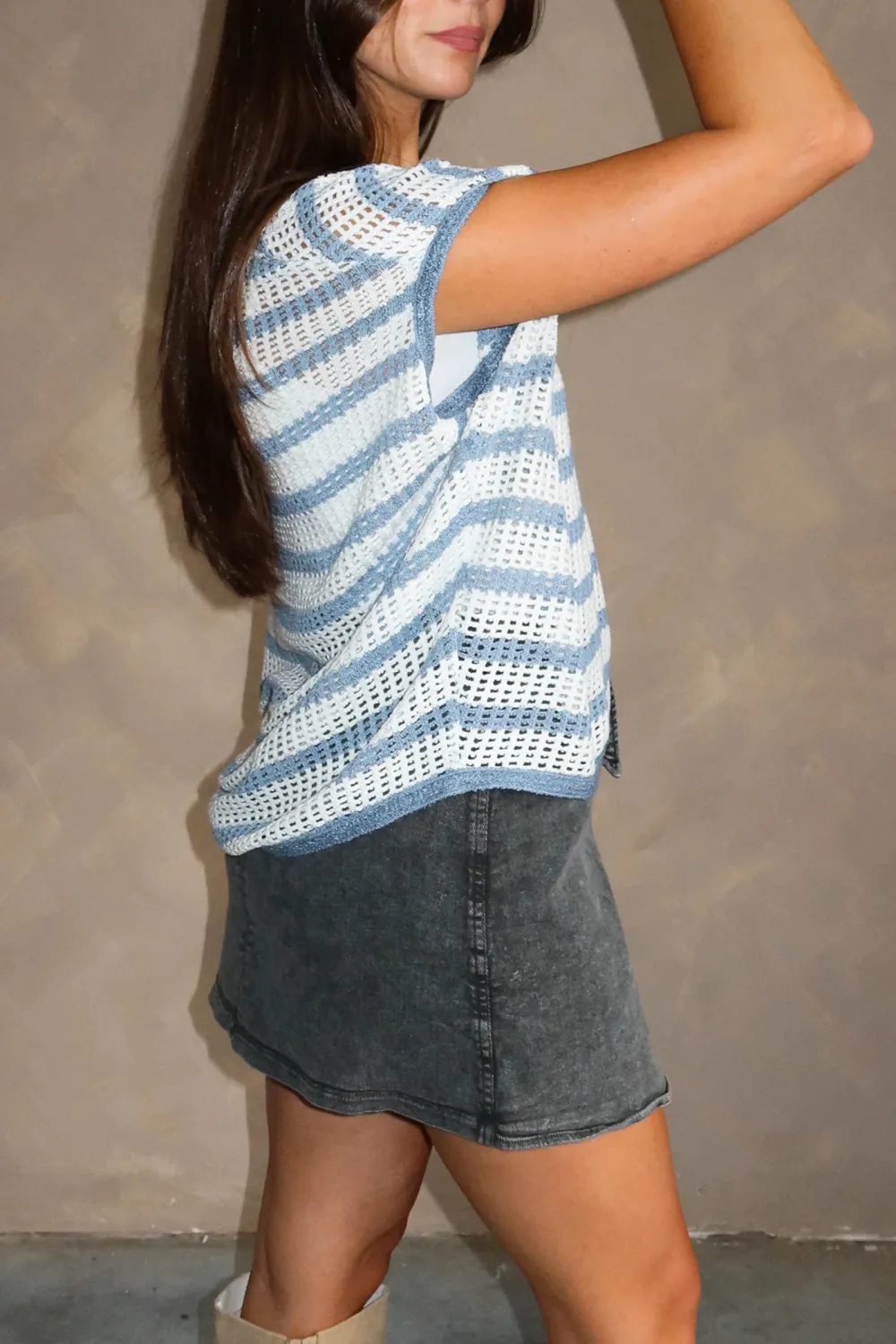 Hollow Striped Sweater Top