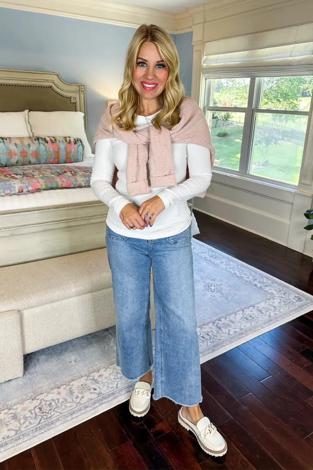 V-Neck Button Down Knit Sweater In Blush
