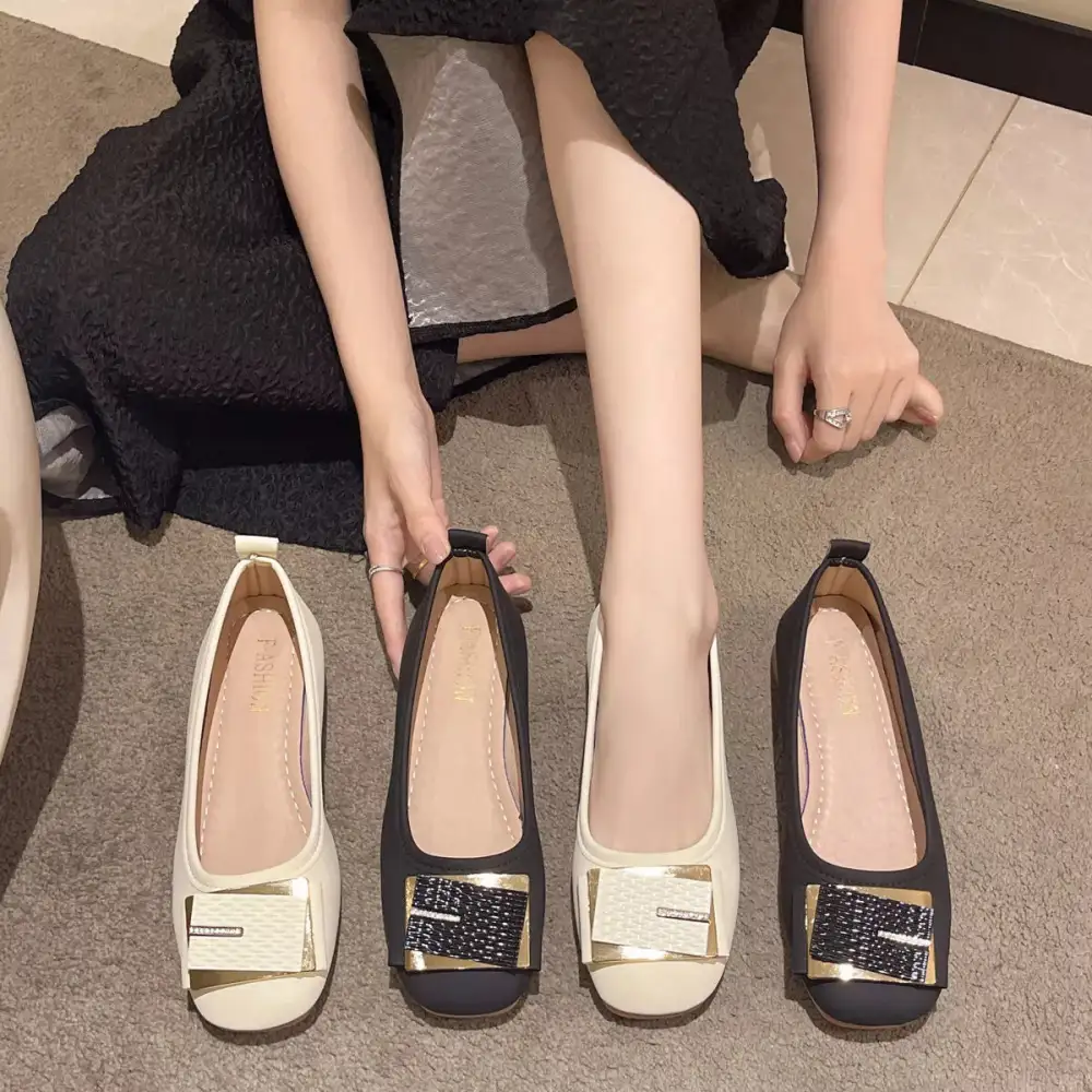 Round Toe Block Heels Slip Ons