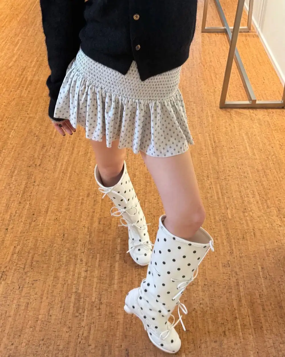 Polka Dot Heart Kitten Heel Boots