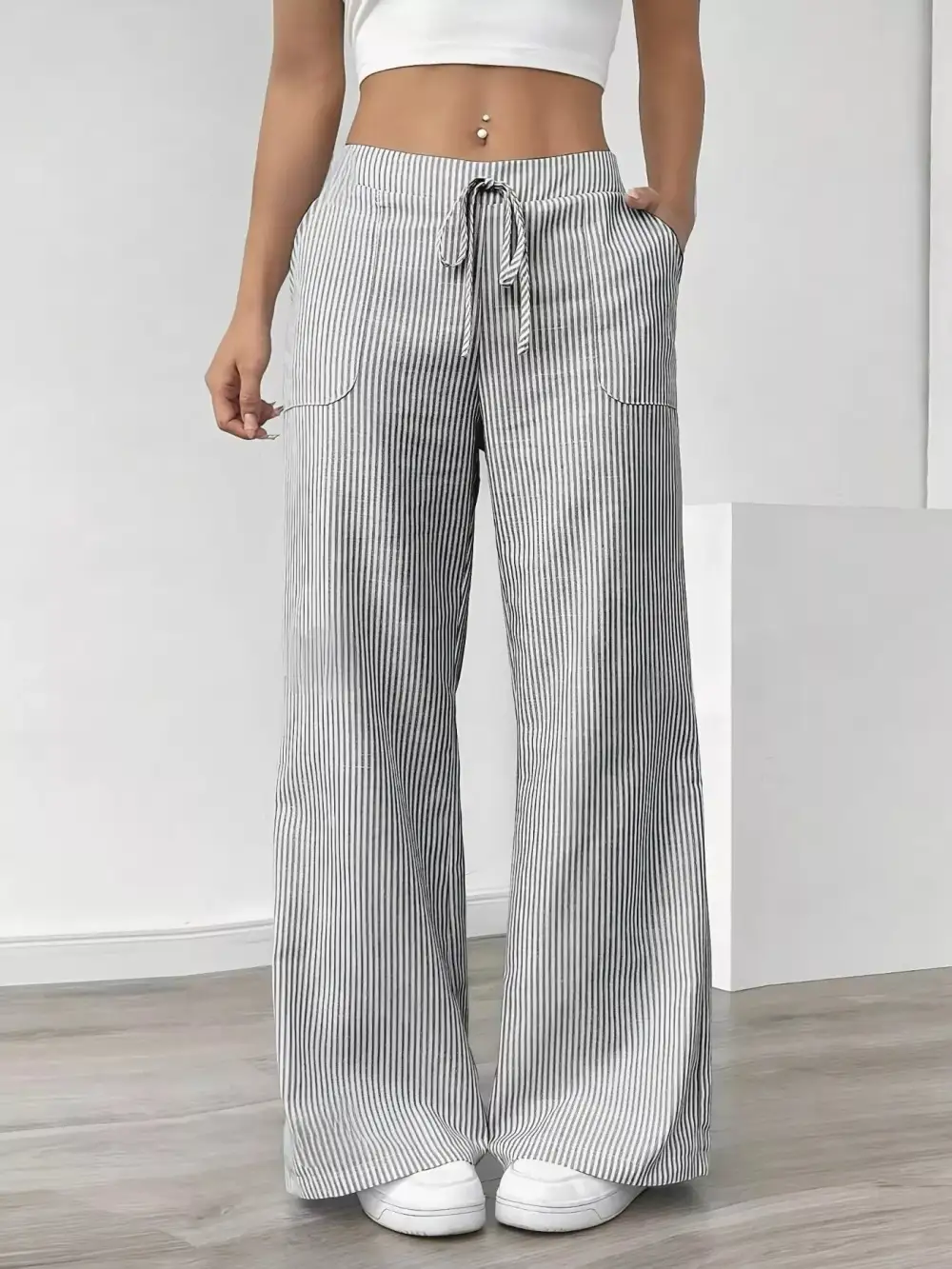 Polished Striped Wide Leg Pants