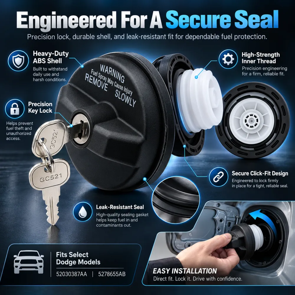 🔒 Locking Fuel Cap – Direct Replacement for 7730047020, Anti-Theft, Precision Seal, Prevents Fuel Vapor Leak – Includes 2 Keys (OEM Fit)