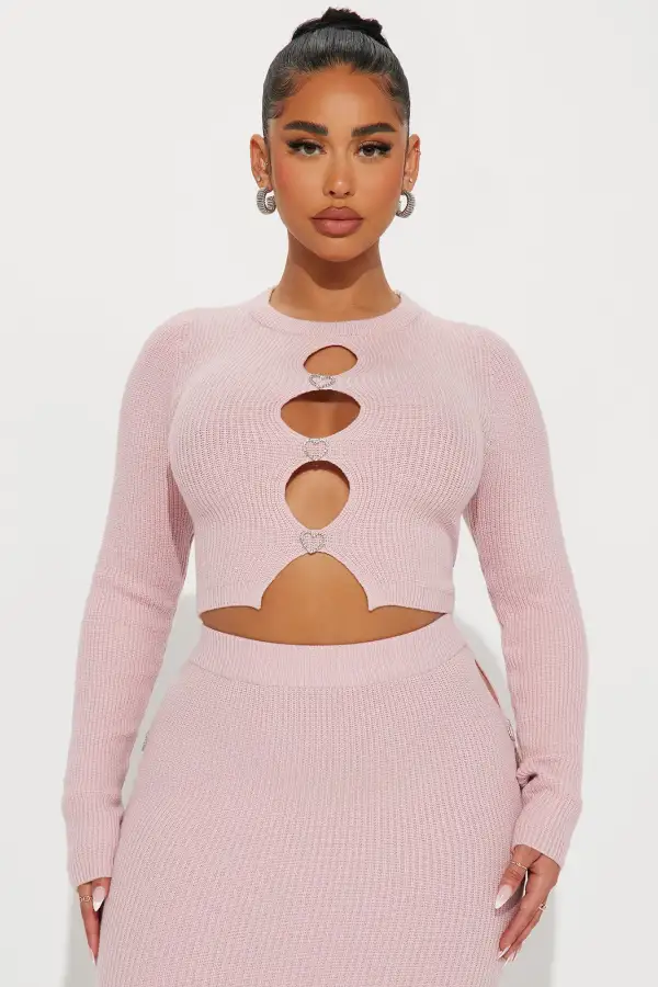 Oh So Tempting Sweater Skirt Set - Pink