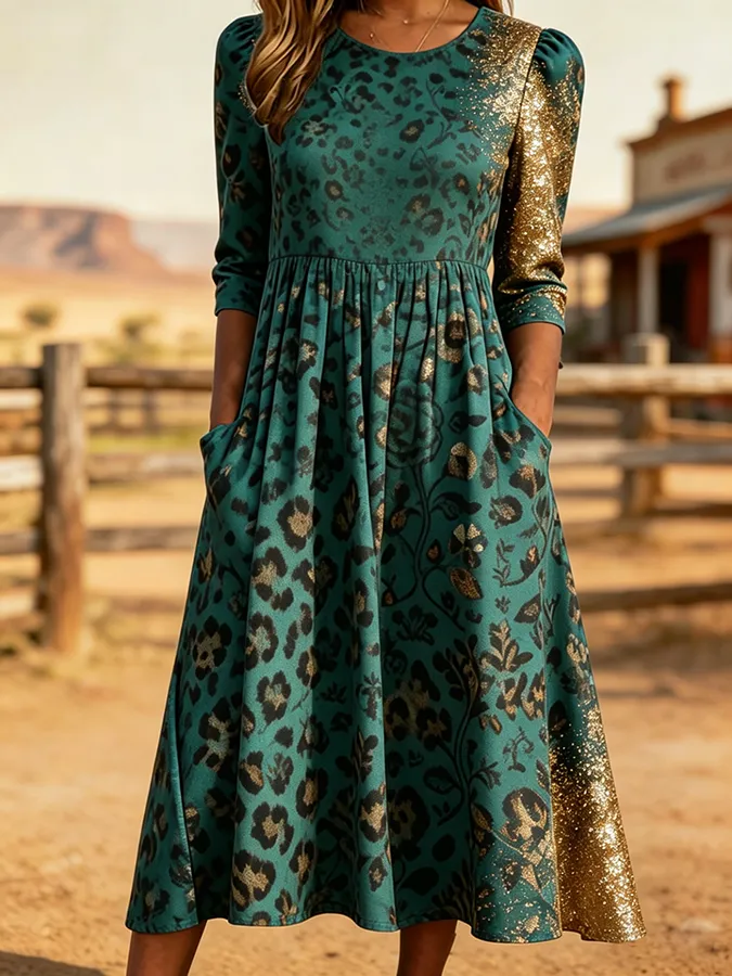 Women's Western Style Leopard Print Art Flash Print Dress