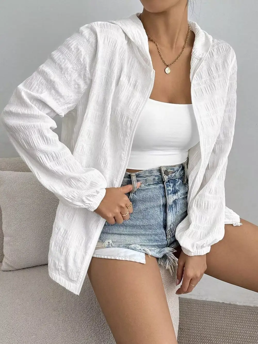 Lightweight Textured Hooded Jacket
