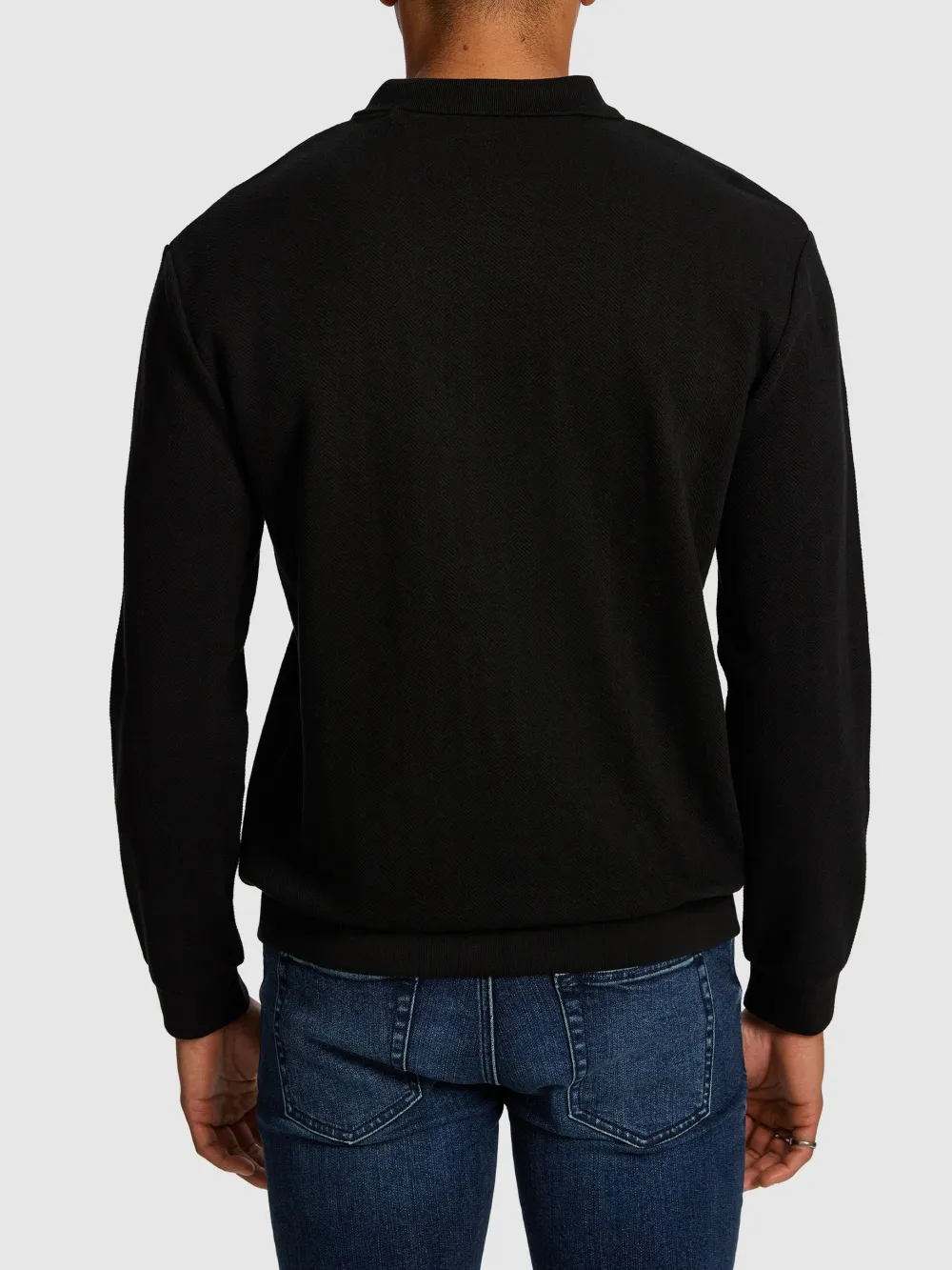 Black Long Sleeve Knit Polo Shirt
