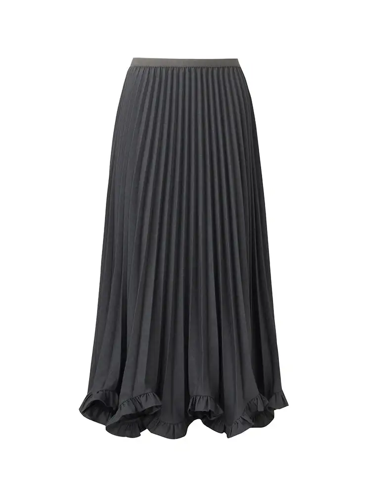 Petal Hem Pleated Women Midi Skirt