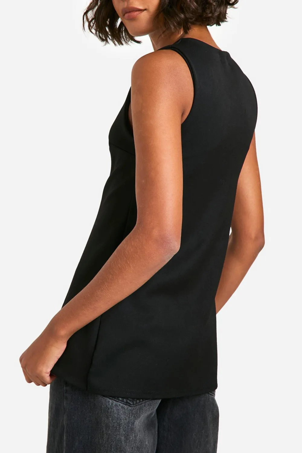 Long Round Neck Button Front Vest For Women