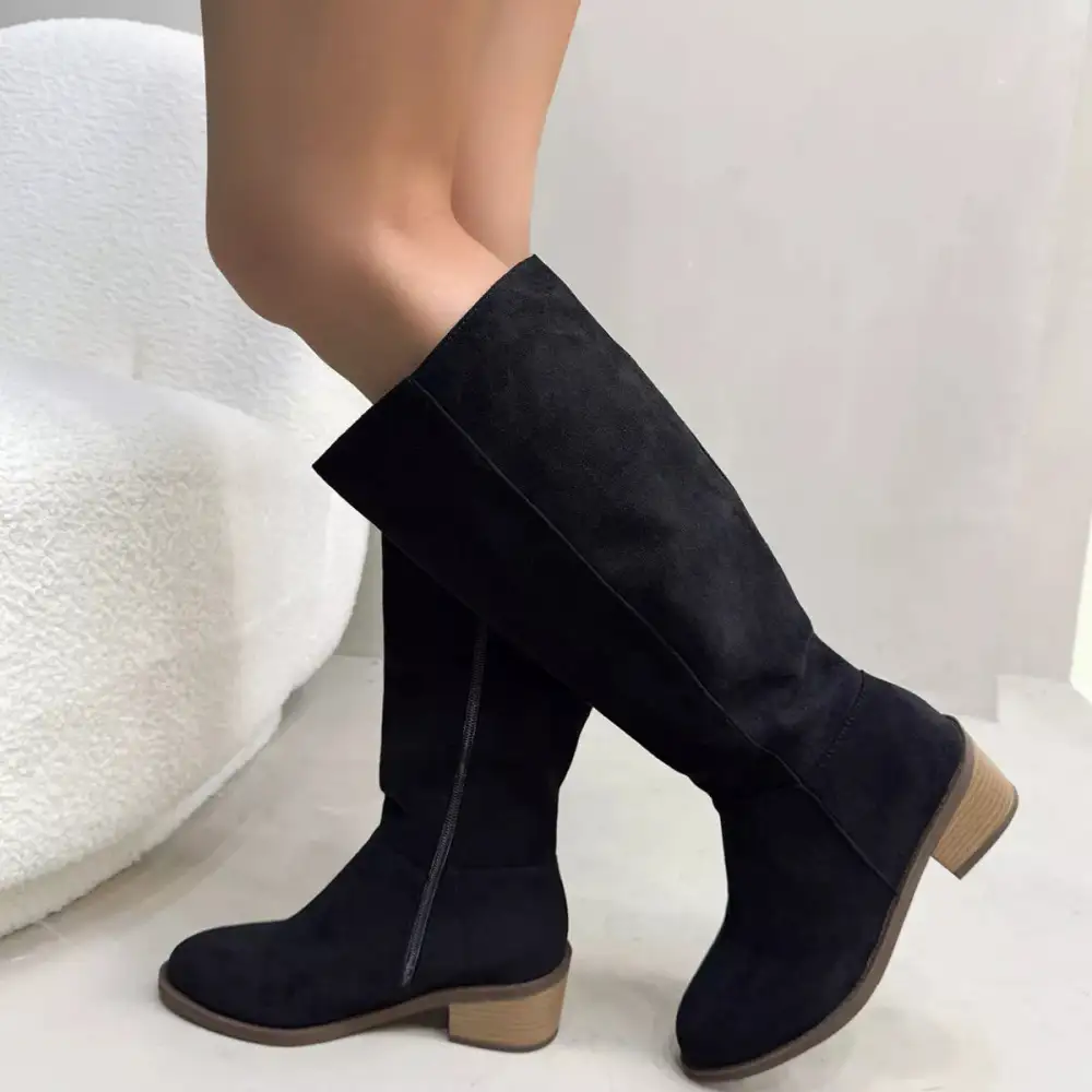 Side-Zip Closure Suede Knee High Boots