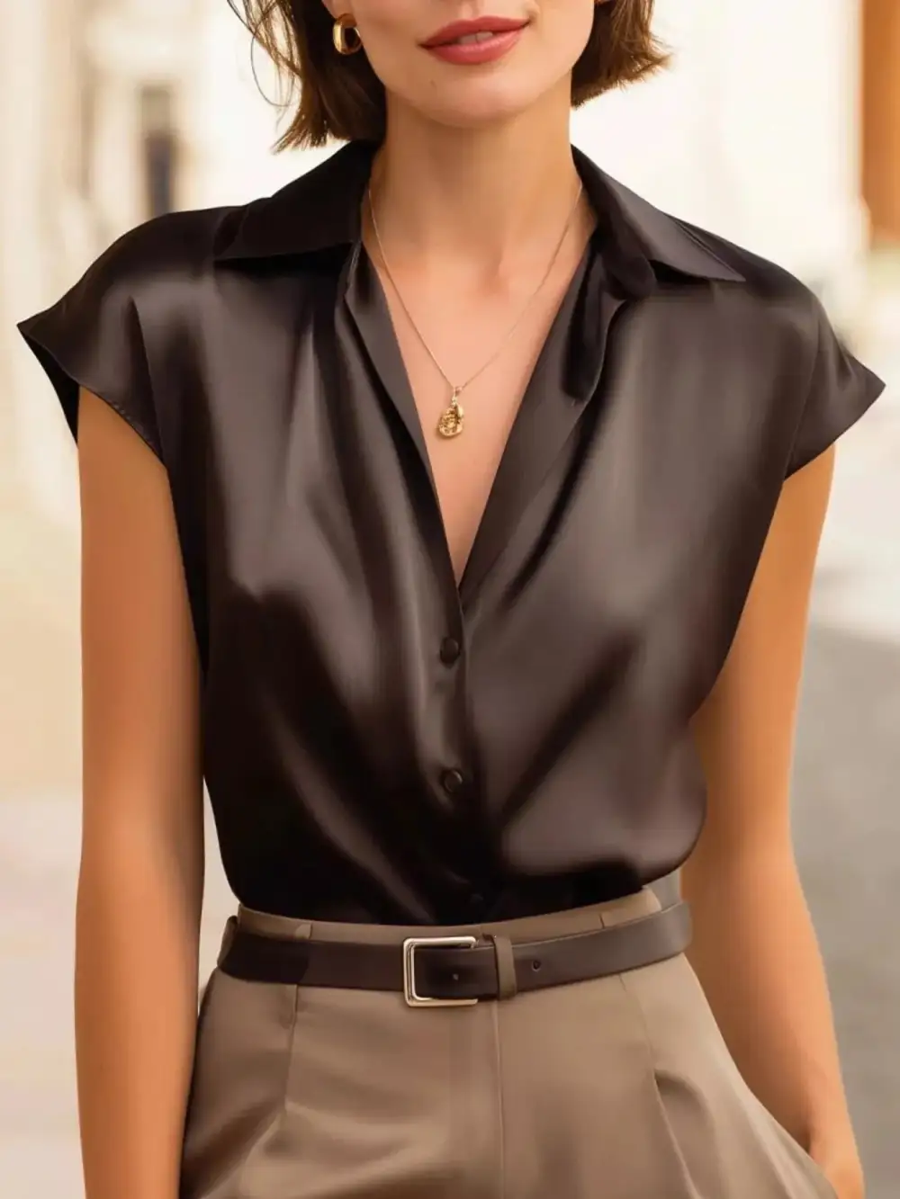 Size Button Up Cap Sleeve Shirt Size