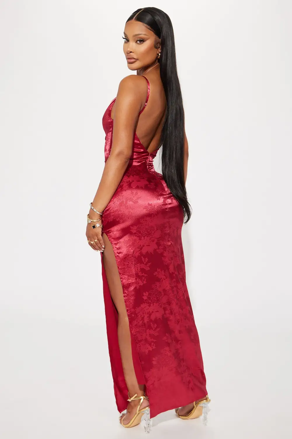 Jasmine Satin Maxi Dress - Wine