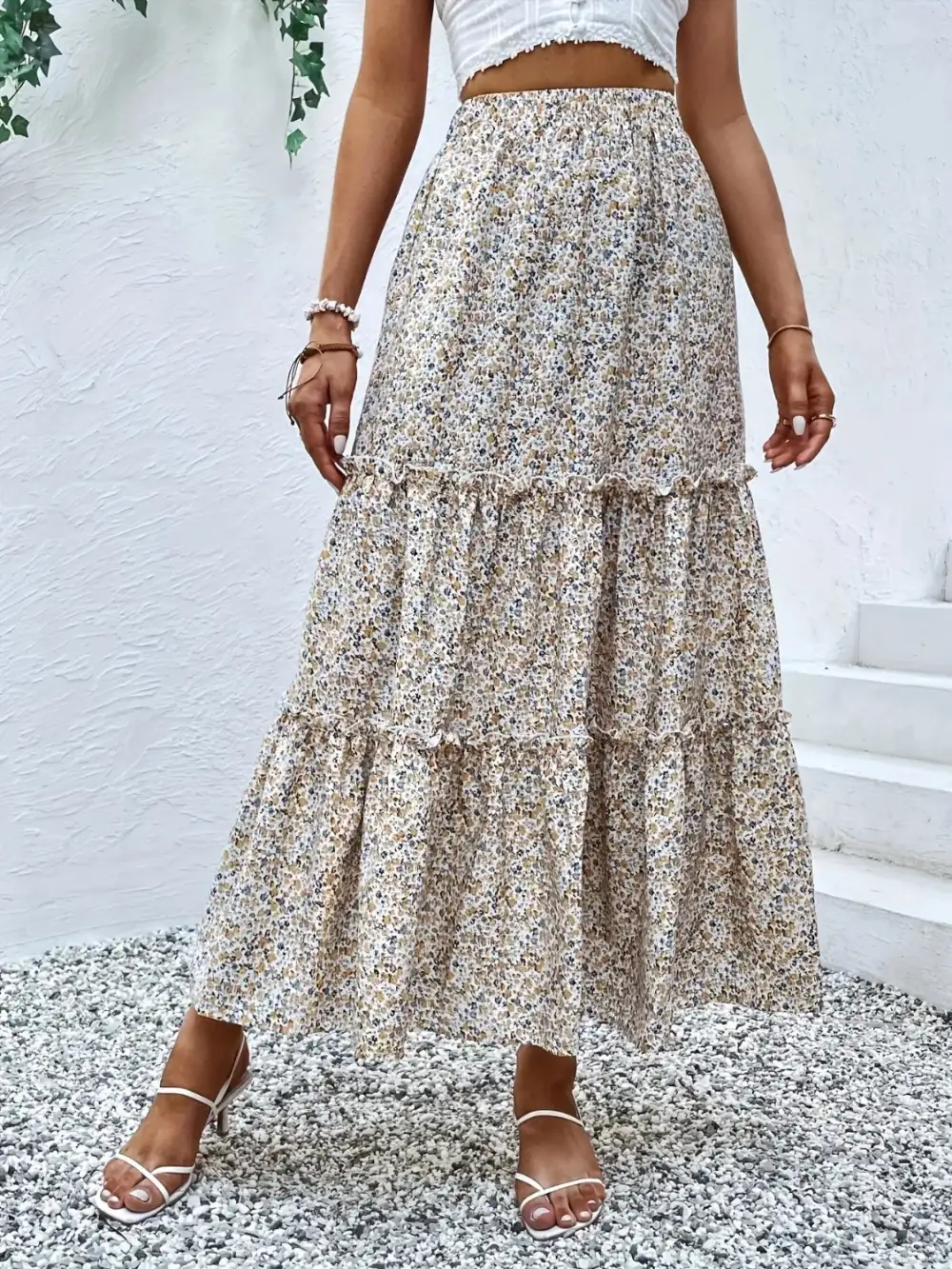 Frill Tiered Printed Macido Skirt