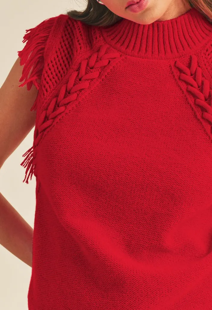 Sleeveless Fringe Shoulder Sweater