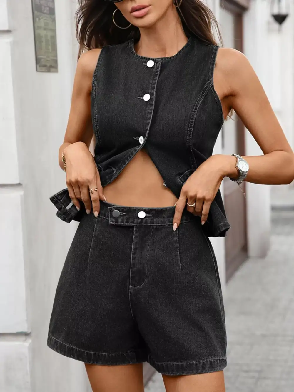 Denim Button Front Jumpsuit